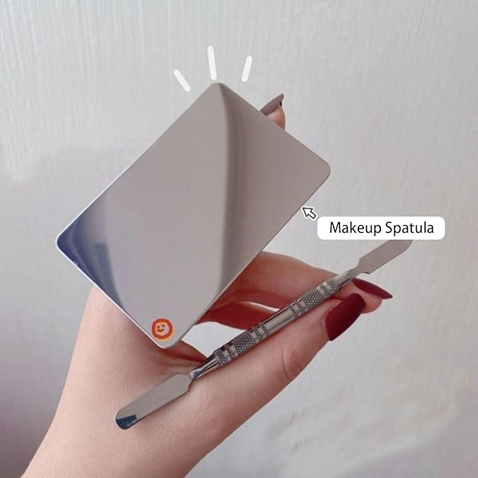 Makeup Spatula Set Stainless Steel, Make Up Tools Mini Mixing Tray with Finger Ring, Makeup Paint Palette, Pack of 2