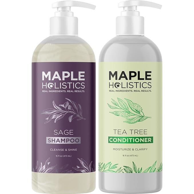 Sulfate Free Shampoo and Conditioner Set - Tea Tree Sage and Rosemary Shampoo and Conditioner for Dry Flaky Scalp Care - Deep Cleansing Color Safe Shampoo and Conditioner for Damaged Dry Hair Care