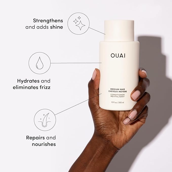 OUAI Medium Shampoo and Conditioner Set - Sulfate Free Shampoo and Conditioner for Medium Hair - Made with Keratin, Shea Butter & Avocado Oil - Free of Parabens & Phthalates (10 Fl Oz)