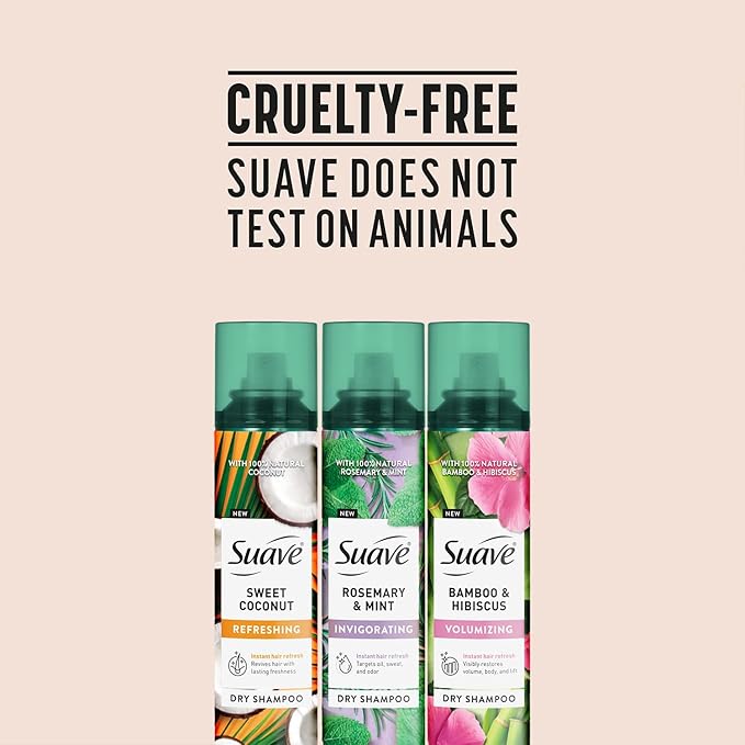 Suave+ Dry Shampoo Spray Variety 3-Pack – Invigorating Rosemary & Mint, Volumizing Bamboo & Hibiscus + Refreshing Sweet Coconut, 4.3 Oz Ea