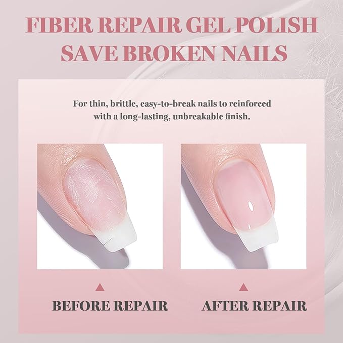 RARJSM Nude Fiber Glass Rubber Base Gel Nail Polish Set 6pcs for Repair Broken Nails Clear Milky White Jelly Rose Pink Strengthener Base Coat Transparent Brush on Building Gel in a Bottle 7.5ml