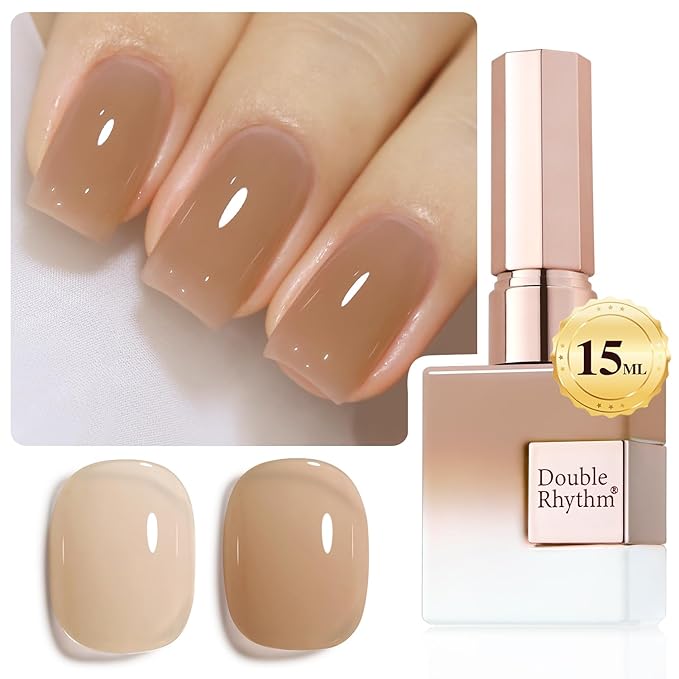 Double Rhythm 0.5Oz Translucent Gel Polish Sheer Neutral Natural Light Milky Same Color Same Bottle 15ML Jelly Nail Art DIY at Home (Nude-A1372)