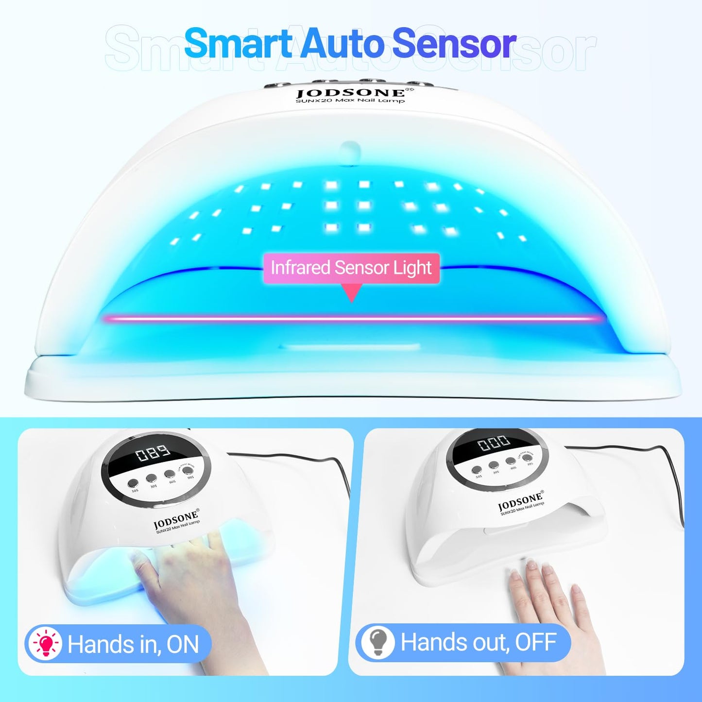 JODSONE U V LED Nail Lamp 320W, Nail Dryer for Gel Polish, Gel Nail Lamp with 72 Light Beads, Led Nail Light for Nails with Automatic Sensor & 4 Timers