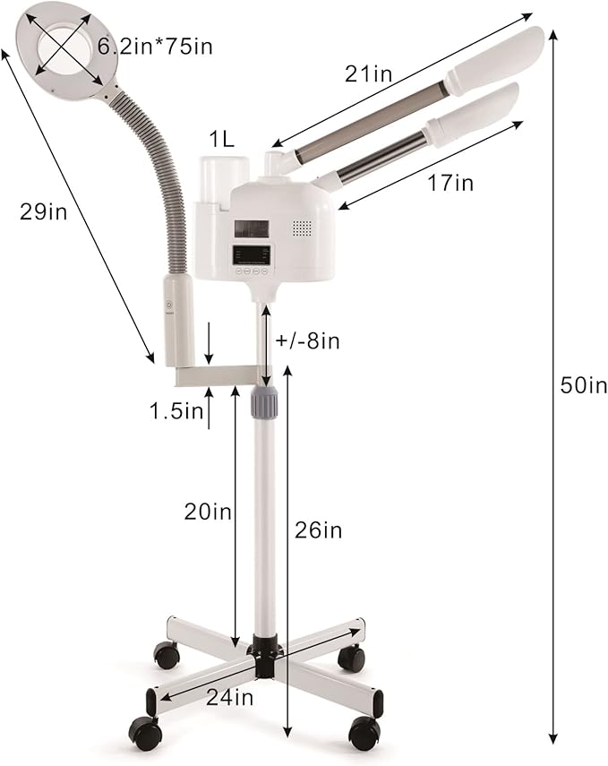 Professional Facial Steamer 3 in 1 Steamer for Face with Hot & Cold Nozzle 5X LED Magnifying Lamp Facial Steamer for Esthetician Beauty Face Equipment Use at Home or Salon