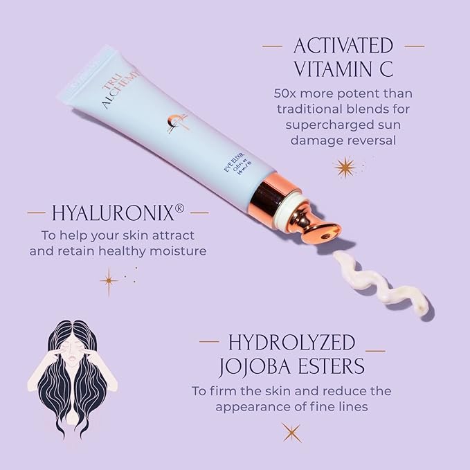 Tru Alchemy Eye Elixir Cooling Eye Treatment Cream - Dark Circle Eye Cream for Puffiness and Bags Under Eyes - Caffeine, Hyaluronic Acid, Vitamin C