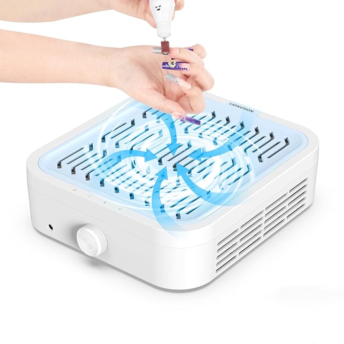 LIONVISON Nail Dust Collector for Salons: Manicure Pedicure Tool for Beginners DIY Nail Tech With Reusable Filter