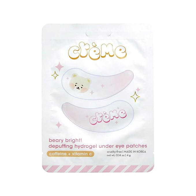 The Crème Shop Boba Bears Beary Bright Depuffing Hydrogel Under Eye Patches, Hydrating Under Eye Patches, Under Eye Patches for Puffy Eyes (Pack of 3)