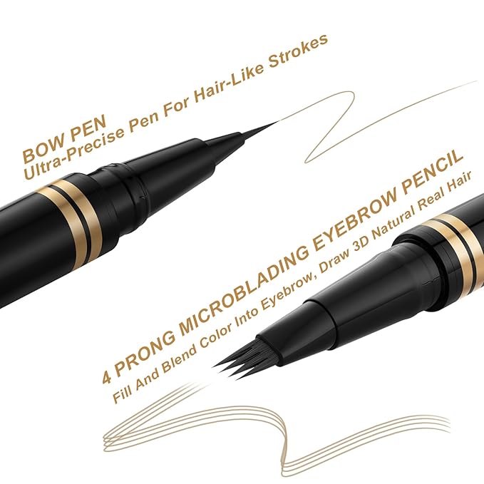 Eyebrow Makeup Kit - 4 Tip Waterproof Microblading Pencil, Eyeliner, Pomade, Dual-ended Brush, Natural Looking - Blonde