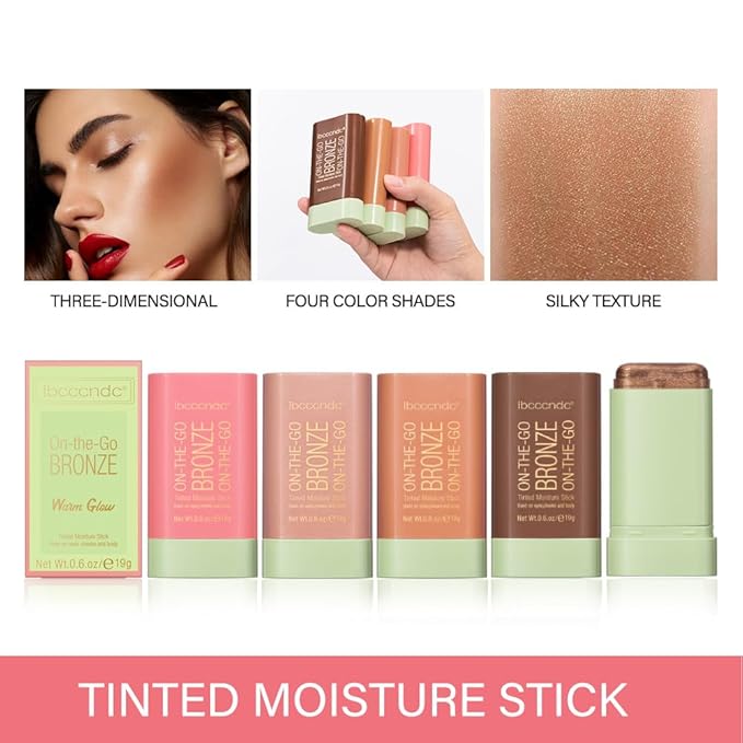 UNYOKE Soft Creamy Highlighter Blush Stick,Smooth Shimmer Bronzer Stick,Long Lasting Waterproof Blush Illuminator Luminizer,Blendable Natural Glow Makeup Cream Blush Highlight 0.6 Oz（02# Soft Glow）
