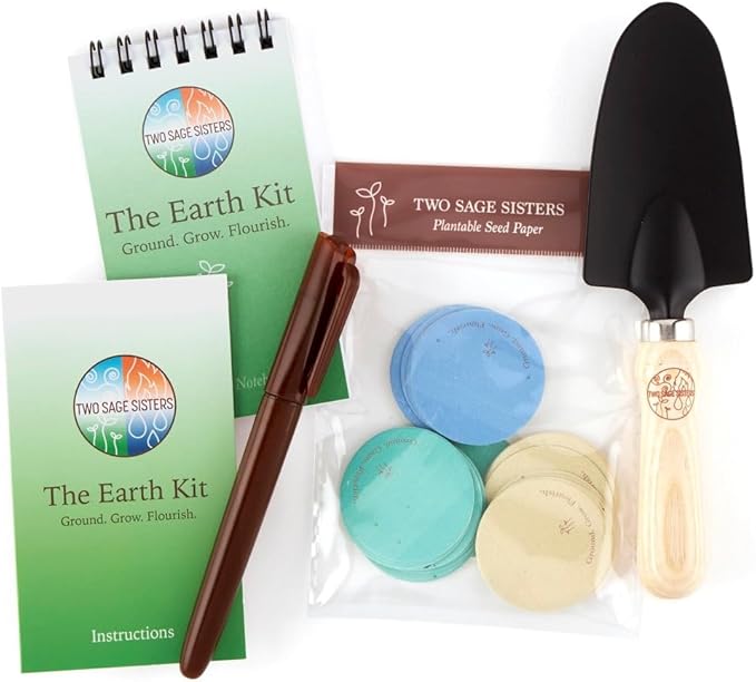 The Earth Kit by Two Sage Sisters - Self Care Kit with Seed Paper Disks, Notebook, Marker, and Shovel, Pamper and Self Care Gifts for Women and Men, Mens and Womens Care Package for Wellness
