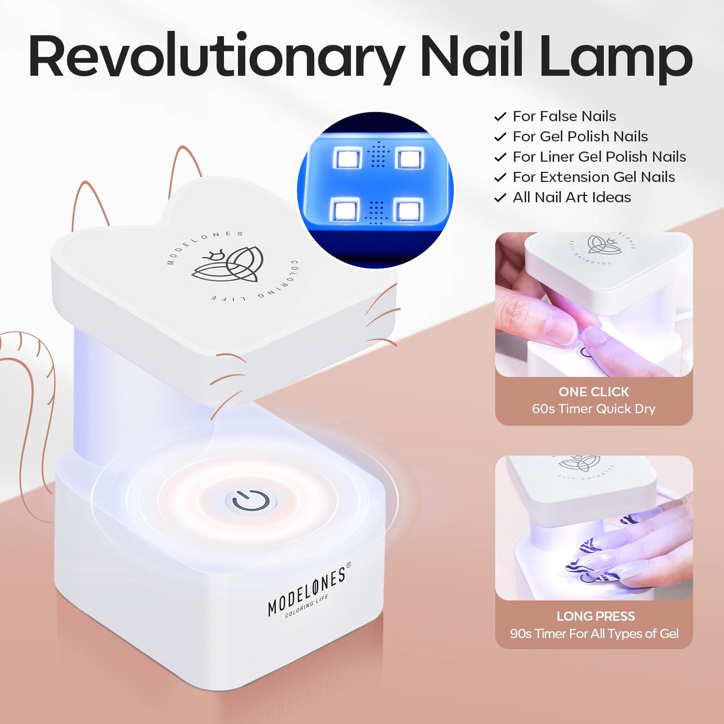 modelones Short Almond Gel Nail Tips Kit, 9-in-One Nail Glue with Portable U V Lamp 216Pcs 12Sizes Pre-Etched Press ons Fake Acrylic Extension Kit DIY Salon Gift for Women