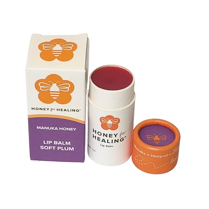 Lip Balm Moisturizer with Manuka Honey 15+ UMF, Coconut Oil, and Castor Oil For Chapped, Cracked, Dry Lips | Protects, Smoothes, and Nourishes your Lips | 0.25 oz / 7 gr (Soft Plum)