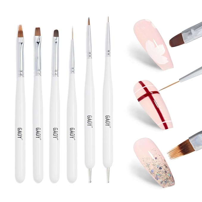 GAOY 6 Pcs Nail Art Brushes, Nail Design Tools for Nail Detail Painting, French Liner and Dotting Pens for Nail DIY