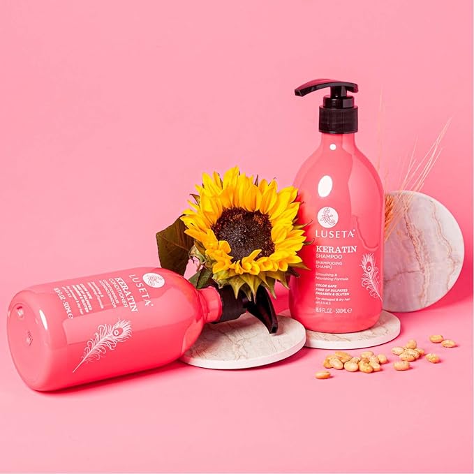 Luseta Keratin Shampoo Full + Travel Size Shampoo + Conditioner Set for Color Treated Damaged & Dry Hair, Keratin Hair Treatment for Smoothing& Nourishing (2x16.9 FL Oz + 2x1.01 FL Oz)