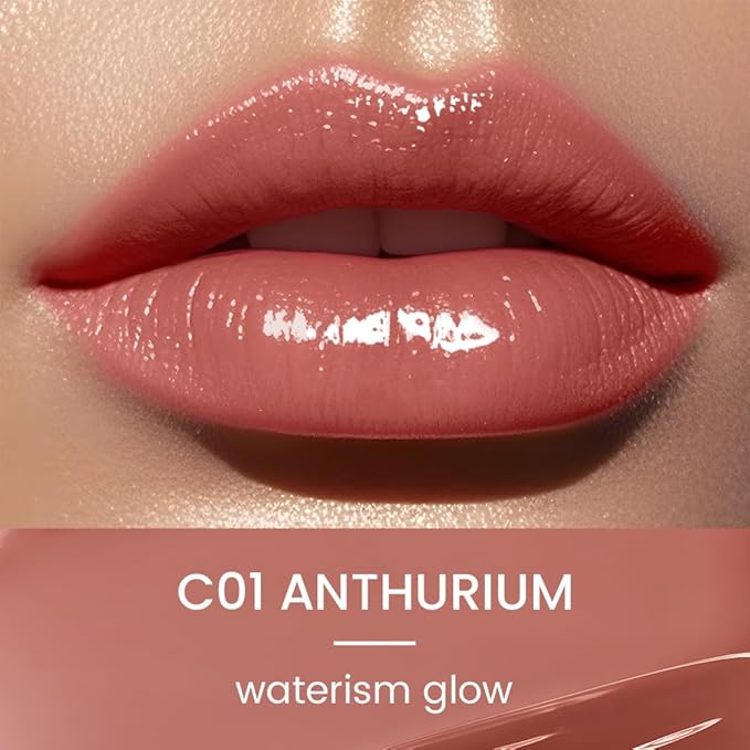 CATKIN Glossy Lip Balm Ultra Hydating Glow Lip Tinted Jelly Plump Melting Balm Shea Butter Repair Soothing For Dry Lips Dewy Finished 0.12 oz C01 ANTHURIUM