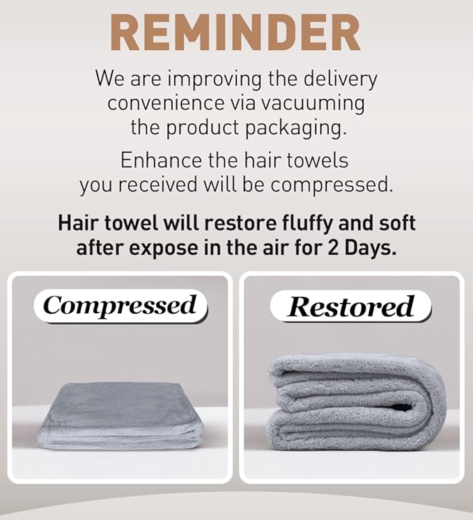 Hicober Microfiber Hair Towel, 2Packs Hair Turbans for Wet Hair, Drying Hair Wrap Towels for Curly Hair Women Anti Frizz (Purple,Grey)