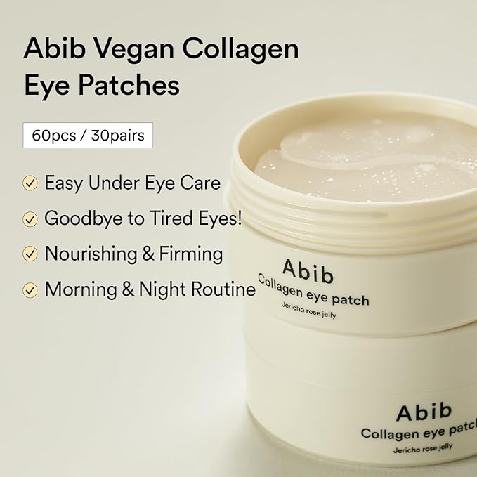 Abib Collagen Eye Patch Jericho Rose Jelly 60 Patches, Korean Under Eye Patches for Puffy Eyes and Dark Circles, Anti-Wrinkle, Collagen, Caffeine, Niacinamide, Ceramide, Antioxidant, Skin Care