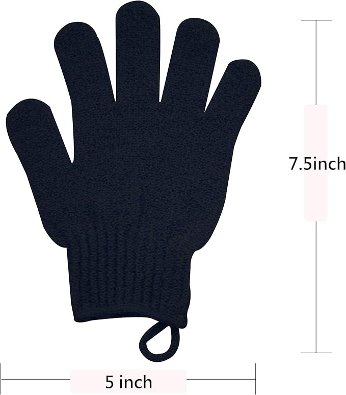Exfoliating Glove with Hanging Loop - Bath Gloves 1 Pair Shower Gloves, Heavy Exfoliating Gloves for Men and Women Shower Gloves Body Wash Makes Skin Soft Healthy Body Exfoliating Gloves 1 Pair Black
