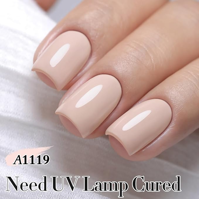 Double Rhythm Gel Polish Translucent Sheer Neutral Natural Light Milky Same Color Same Bottle 15ML Jelly UV Gel Polish Art DIY at Home (Nude Beige-A1119)