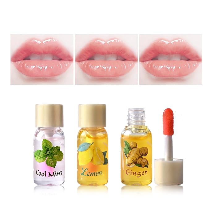 LAMUSELAND 3Pcs Mini Cute Lip Oil, Hydrating Clear Lip Gloss for Lip Care to Prevent and Soothe Dry, Chapped Lips (A (3Pcs))
