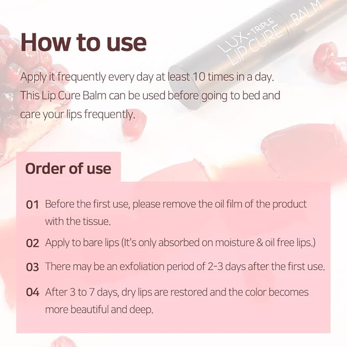 NATURAL SHINE Lux Triple Lip CURE Balm AURA (Deep Magenta Pink) | Chapstick Hydration and Exfoliator | Overnight Lip Treatment Care Deep Nourishing for Dry Cracked Chapped Lips (0.17oz)