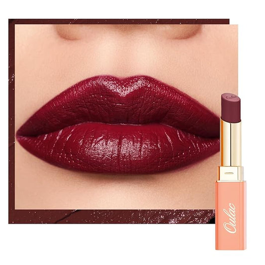 Oulac Color Rich Satin Lipstick - Burgundy Red Full Coverage Lip Color, Creamy Silky-Smooth, Moisturizing, Satin Matte Finish, Infused With Shea Butter, Vegan & Clean Beauty, 4g, SG13 Burgundy