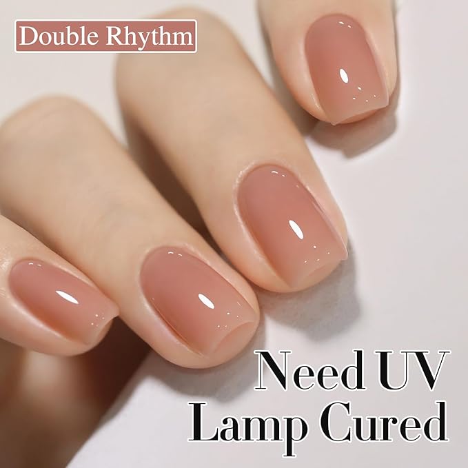 Double Rhythm Translucent Gel Polish Sheer Neutral Natural Light Milky Same Color Same Bottle 15ML Jelly Nail Polish Nail Art DIY at Home (Neutral Nude-A1415)
