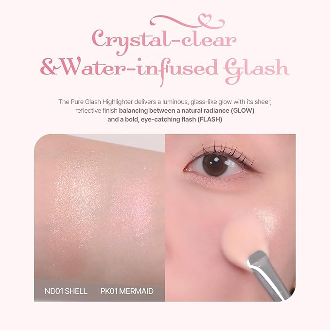 2aN Pure Glash Highlighter OR01 Peach Beam – Glass-Like Sheen Powder Highlighter for a Natural, Radiant Glow | Buildable, Long-Lasting, Lightweight Formula