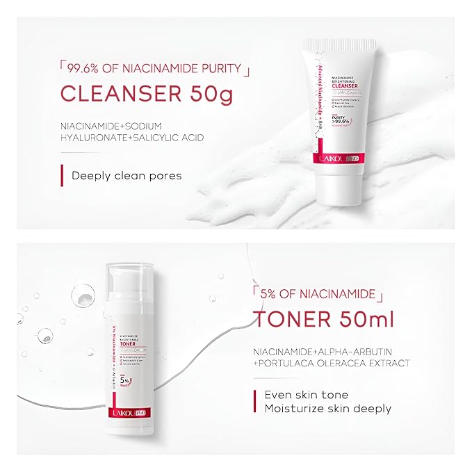 Niacinamide Skincare Set: 4pcs Beauty Kit with Cleanser, Toner, Serum, & Facial Cream - Hydrates & Evens Skin Tone - TSA-Friendly Travel Sizes, Perfect Gift for Women, Moms, & Teens
