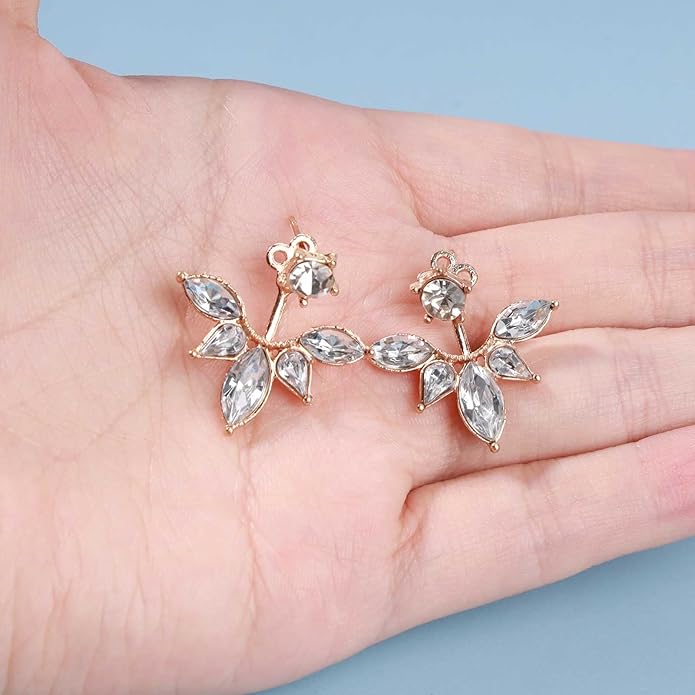 Boho Crystal Lotus Jackets Earrings Gold Crystal Studs Earrings Sparkle Rhinestone Ear Jackets Earrings CZ Ear Climber Earrings Wedding Earrings Jewelry for Women and Girls