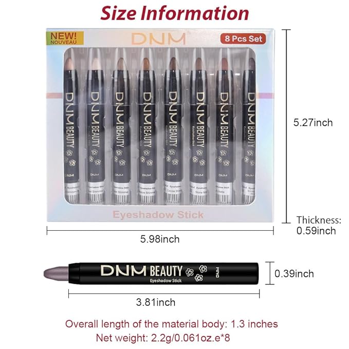 Kaely 8Pcs Cream Eyeshadow Stick Set, Champagne Pearl Taupe Bronze Cocoa Stone Putty Smoky Amethyst, Matte Shimmer Eyeliner Pencil Eye Shadow Sticks Palette Makeup for Older Women, Cruelty-Free 03