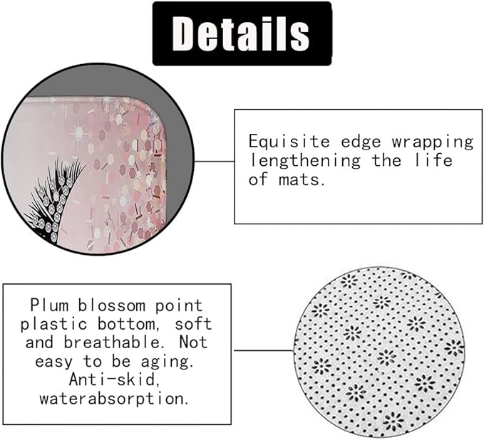 4PCS Diamond Eyelash Shower Curtain Set, Rustic Flower Botanical Bouquet Confetti Girly Makeup Fashion Bathroom Decor Waterproof Fabric Shower Curtain Non-Slip Bath Mat Toilet Rug, Pink Floral