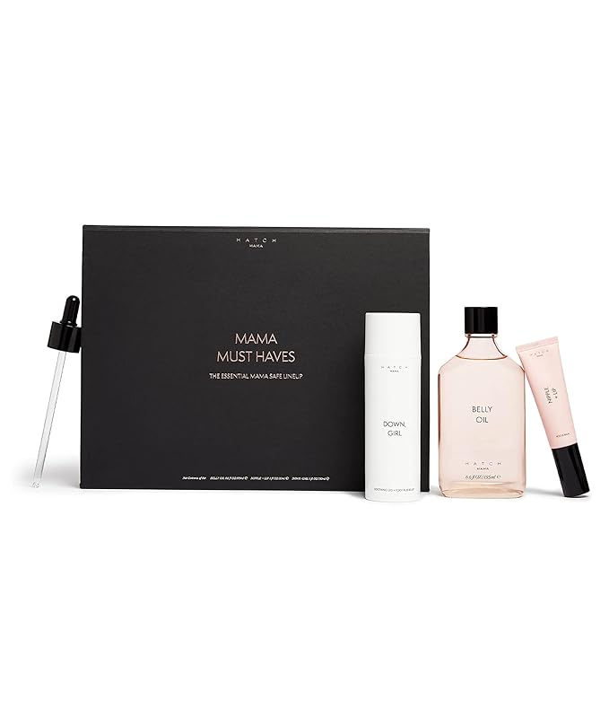 HATCH Mama Must Haves Kit - Belly Oil, Nipple + Lip Rescue Balm, and Down Girl Soothing Leg + Foot Relief - 3 Piece Set - Maternity Essentials