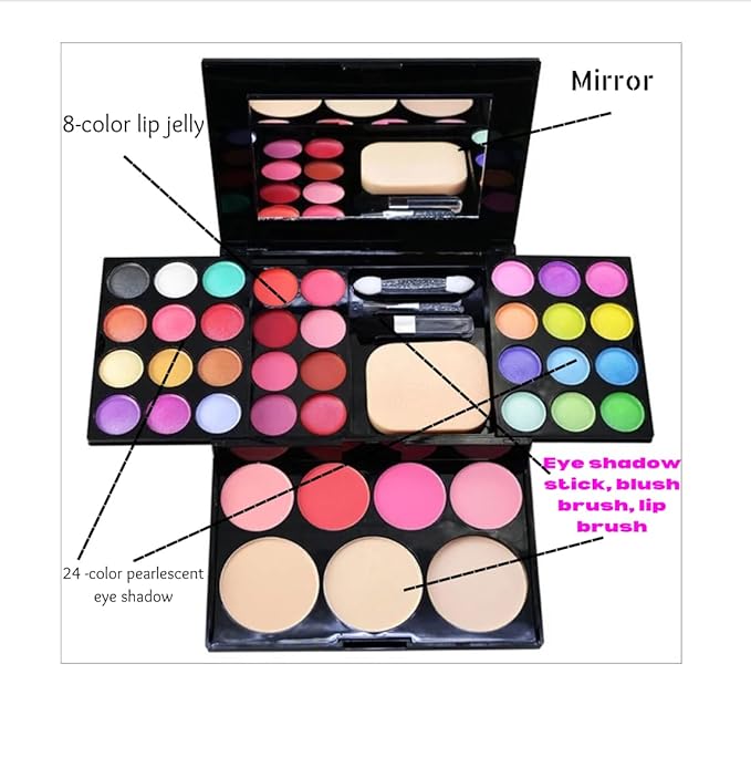 Ladies vegan girl makeup kits all in one box set cosmetic Eye shadow Palette matte gift makeup kit full blush makeup set (Multi Colored)