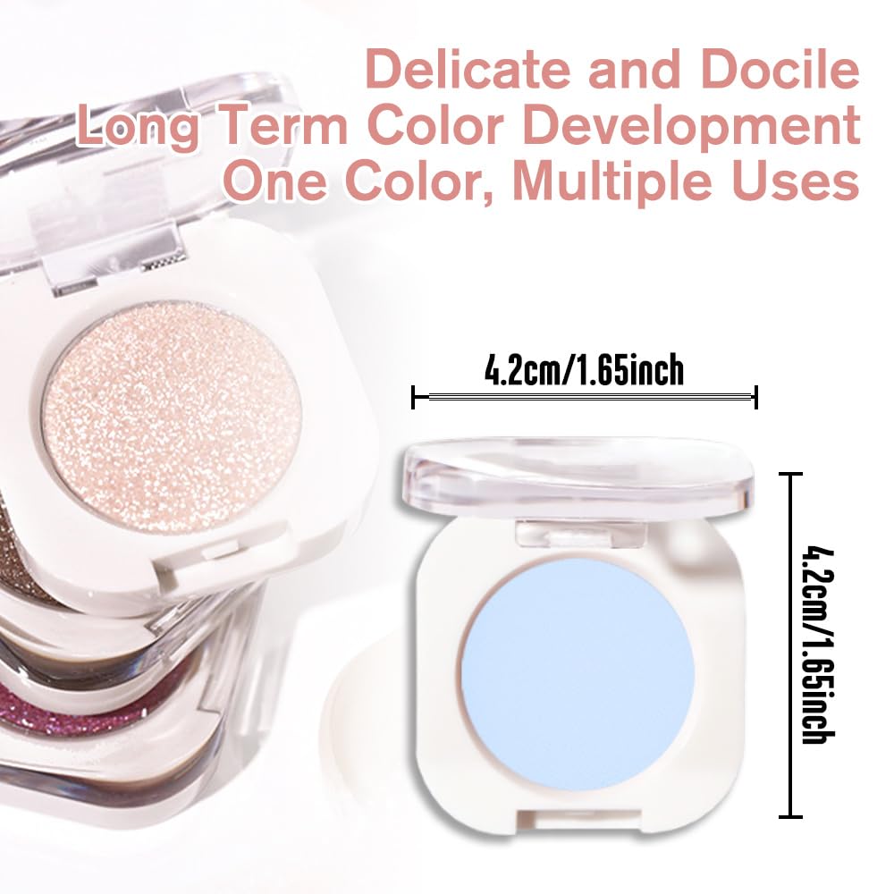 Light Blue Matte Eyeshadow Palette for Women, Single Monochrome Eye Shadow Makeup, Shiny Pressed Powder, Blendable Natural sombras para ojos, Holographic,Vegan,Travel -22