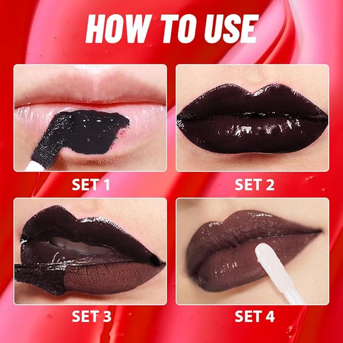 Maroon Lip Stain Peel Off Lip Gloss oil Dual-Ended Combo, Lips Liner Stain Peel Off Tattoo, Long Lasting & Waterproof, Transfer-Proof Lip Tint Stain with Lip oil for All Skin Type 07#