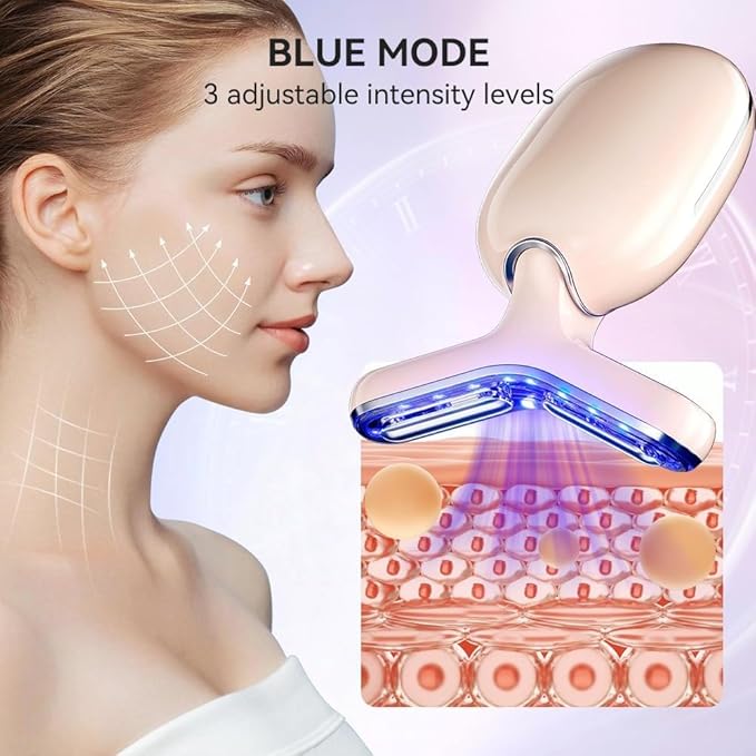 Neck Face Massager, Multifunctional Facial Massager, Face Sculpting Tool for Skin Care with Vibration, Thermal (Pink Silver)