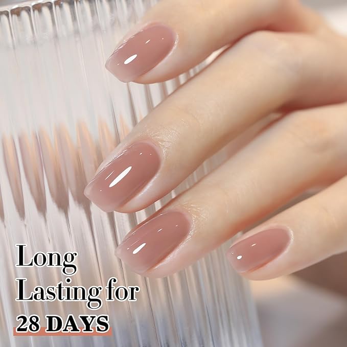 Double Rhythm Translucent Gel Polish Sheer Neutral Natural Light Milky Same Color Same Bottle 15ML Jelly UV Polish Nail Art DIY at Home (Dark Nude-A1493)