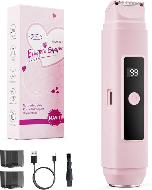 Bikini Trimmer for Women,IPX7 Waterproof Painless Electric Razors for Trip,Portable&Easy Cleaning Lady Underarm Pubic Leg Arm Body Face,Electric Shaver for Travel&Shower Use,Gifts for Women,Pink