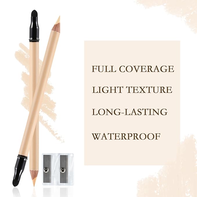 Concealer Pencil with Sharpner,Full Coverage,Waterproof Under Eye Concealer Stick for Dark Circles,Blemishes,Aging Spots,Acne,Freckles