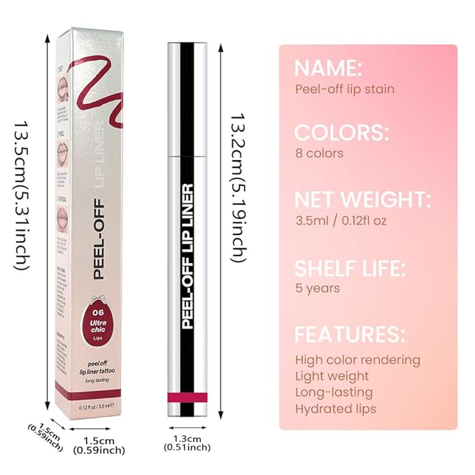 Matte Liquid Lip Stain Peel Off Lip Liner Tattoo - Pinkish Red, Waterproof Smudge-Proof Lip Gloss, Long-Lasting Non-Stick Cup Formula, Natural Peel Off Design for All Skin Types #6