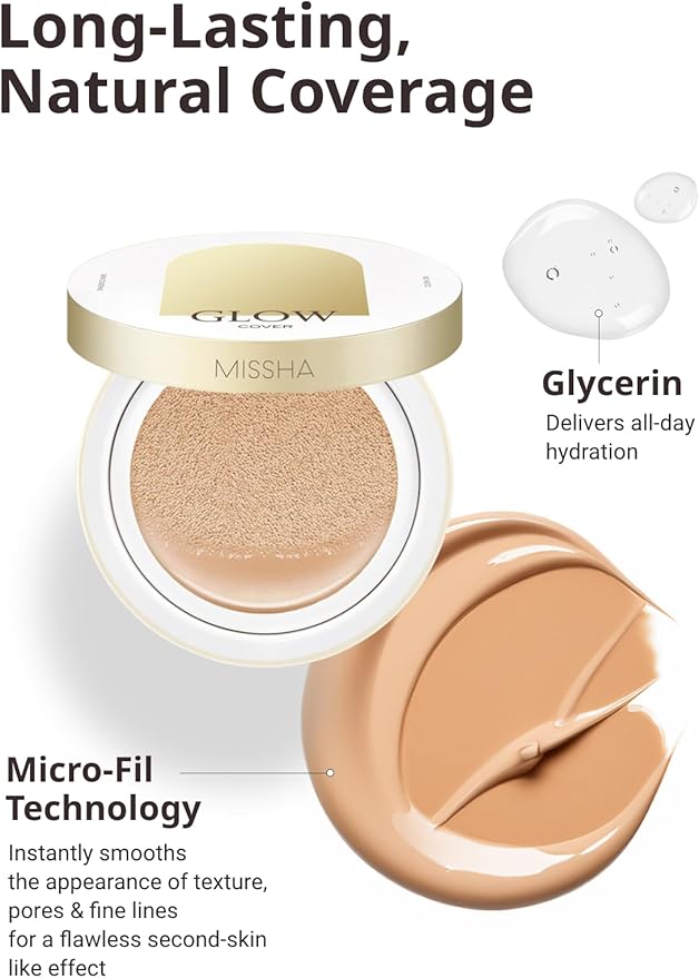 MISSHA Glow Cushion No.25 Warm Beige for Natural Skin Radiant & Moisturizing Skin with Buildable Coverage