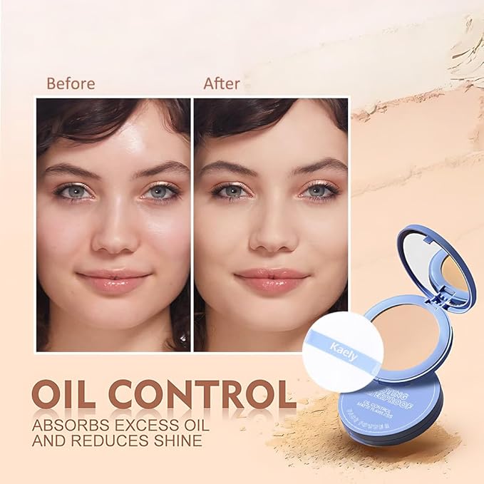 evpct Kaely Oil Control Pressed Face Powder, Get Smooth Flawless Fine Lines and Lightweight Finishing Foundation, Control Shine Long Lasting Waterproof Face Setting Powder Cosmetic, 07 True Beige