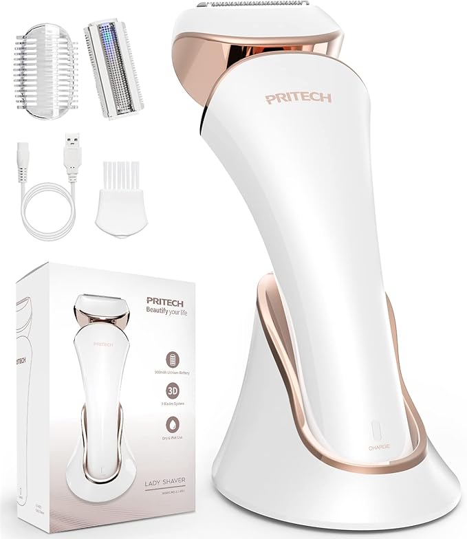 PRITECH Electric Shaver for Women - Cordless Razor for Women Portable Lady Shaver for Legs, Arm, Underarms, Bikini, USB Rechargeable, Wet & Dry Waterproof Bikini Trimmer for Woman, Gold