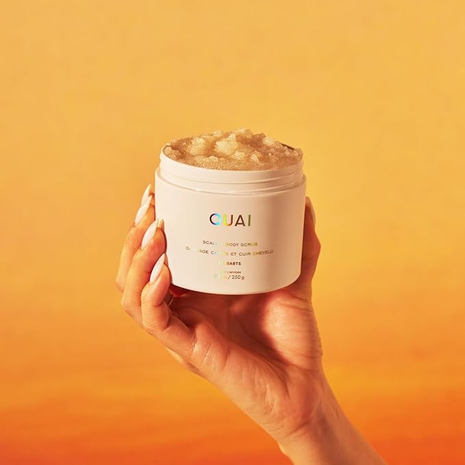 OUAI Scalp & Body Scrub, St. Barts - Exfoliating Body Scrub with Sugar & Coconut Oil Blend for Smooth, Moisturized Skin - Gentle Scalp Exfoliator for Removing Product Build Up (8.8 Oz)