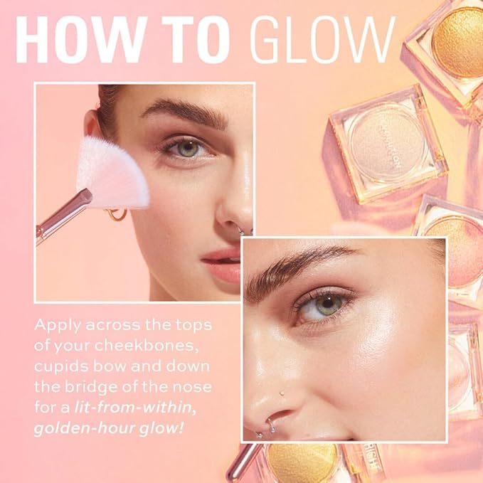 Makeup Revolution Beam Bright Highlighter, All Over Face Glow, Powder To Liquid Formula, 5 Different Shades, Golden Gal