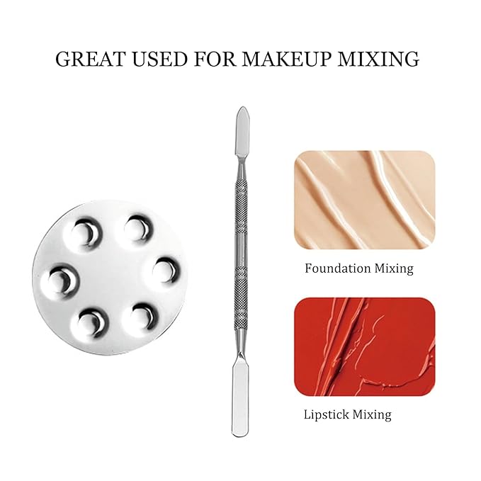 Metal Mixing Palette Makeup Spatula, Foundation Mixing Palette Hand, Make Up Tools Mini Mixing Tray with Finger Ring, Small Makeup Mixing Palette, Pack of 2