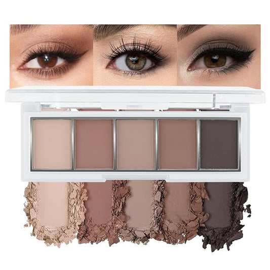 5 Colors Matte Eyeshadow Makeup Palette, 5 Natural Neutral Nude Brown Cool-Toned Nude Taupe Eyeshadow, Looks for Brown Eyes Women Finish Long Wearing Waterproof Professional Eye Makeup 06#