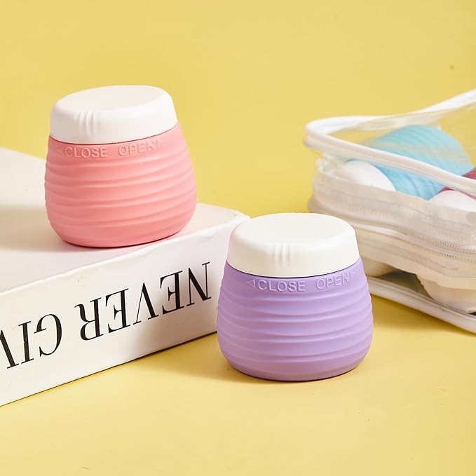 Travel Containers for Toiletries, 1.7oz Travel Size Premium Silicone Cosmetic Cream Jars, TSA Approved Leak-Proof Refillable Accessories W/Toiletry Bag for Cosmetic Face Body Cream(Vibrant)