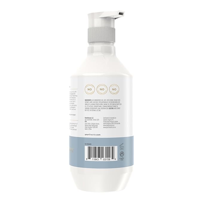 Theorie PURE Ultra Gentle Hypoallergenic Shampoo – Plant-Based & Vegan – Fragrance-Free – Designed for Delicate Scalp Care – Pump Bottle – 400mL